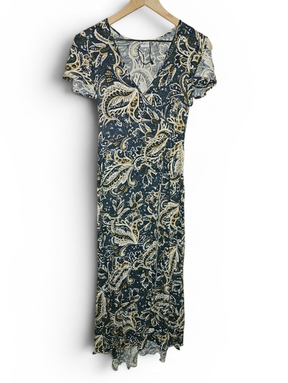 BILA 77 Paisley Print Split Sleeve Belted Wrap Dress - Small